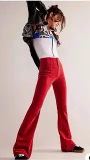 Free People Jayde Flare Pants Womens 28x32 Red Corduroy High Rise Anthropologie