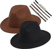 [Geyanuo] Womens Fedora Hat Classic Wide Brim Floppy Panama Hat with Ring Belt Buckle Wool Fashion Fedora Hat