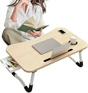 Folding Lap Desk - Folding Bed Table with Cup Holder and Tablet Slot,Laptop Tray with Storage Drawer for Breakfast, Working, Reading