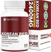 2400mg HIGH POTENCY Pure Korean Red Panax Ginseng capsules, Powerful Energy Ginseng Supplement for Men & Women, Cognitive and Immune Support. Non-GMO, Vegan, Gluten Free. 60 Easy to Swallow 4:1 Extract Capsules.