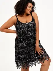 Womens Torrid MINI SEQUIN FRINGE DRESS Black Size 0 12 Large NWT
