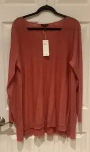 EILEEN FISHER Persimmon Fine Tencel Alpaca Wool High Low Hem Sweater $198 XL