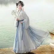 [INSTR] Dress Women Ancient Chinese Traditional Hanfu Female Halloween Fairy Cosplay Costume Summer Cyan&Blue Hanfu Dress