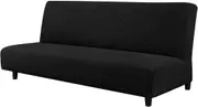 Stretch Armless Sofa Slipcover Futon Cover with Elastic Bottom, Black