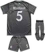 [LeenBD] Bellingham #5 Madrid Gray Alternative Third Edition Kids Soccer Jersey Shirts Football Futbol Socks Set Youth Sizes