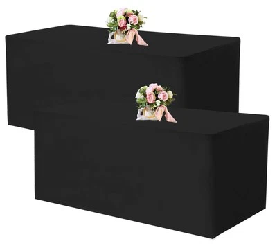 2 Pack Fitted Tablecloths 72 x 30 Inch, Black Rectangle Table Clothes for 6 F...