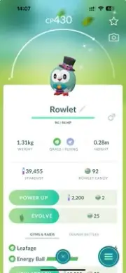 Shiny Rowlet wearing a Halloween hat costume -MlNl P T C - Read Description