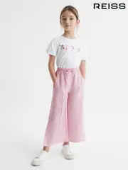 Reiss Pink Sienna Wide Leg Side Slip Drawstring Trousers (D91467) | $110