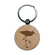 Sandpiper Bird Solid Engraved Wood Round Keychain Tag Charm