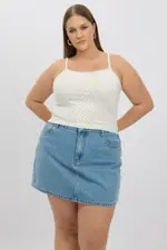 White Ditsy Singlet Top Scoop Neck Lace Trim