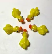 Mini "Yellow Ducks" Glass Figurines Pk 5 Miniature, Arts Crafts, Party Favors