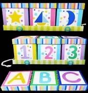 Case of (8) ABC's 123 Children's Birthday Baby Shower Wagon Blocks Gift Boxes