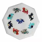12" Marble Side Table Top Semi Precious Stones Inlay Work Handmade Home Decor
