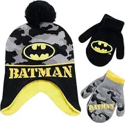 [DC Comics] Toddler Boys Batman Hat and 2 Pair Mittens Cold Weather Set, Age 2-4