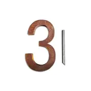 A.FRESCO Steel House Number THREE Wall Address Sign/Plaque 23.3x40cm Rust