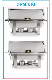 2 PACK FULL KIT 8 QT DELUXE ROLL TOP Chafer Stainless Chafing Dish Fast sHIP