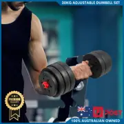30kg Adjustable Rubber Dumbbell Set Barbell Home GYM Exercise Weights Fitness