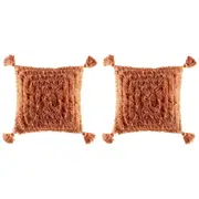 2x Kas Australia Fringe Filled Cushion w/ Tassle Home Decor Square 50x50cm Rust