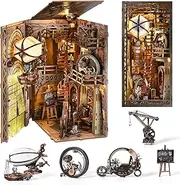 TOYQI Book Nook Kit - Book Nook Kits for Adults DIY Book Nook 3D Wooden Puzzle Bookend, Miniature House Dollhouse Kit for Adult and Teens, Booknook Bookshelf Decor Alley Model Build with LED Light