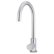 Round Gooseneck Kitchen Mixer w Pinless Handle, Polished Chrome