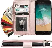 Cavor for iPhone SE 2020/ SE 2022/ iPhone 7/ iPhone 8 Case,PU Leather Zip Pocket Wallet Flip Cover Case Magnetic Closure Book Design with Kickstand Feature & Card Slots(4.7")-Pink