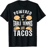 X.Style Ping Pong Table Tennis Powered by Table Tennis and Tacos ds342 T-Shirt (S) Black