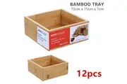 12x Stackable Bamboo Organiser Tray kogan:40387 Container Wooden Box Desk 15cm