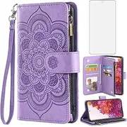 [Asuwish] Compatible with Samsung Galaxy S20 FE Gaxaly S 20 FE 5G UW 6.5 inch Wallet Case Tempered Glass Protector Flip Card Holder Cell Phone Cover for Glaxay S20FE5G S20FE 20S Fan Edition 4G G5 Purple