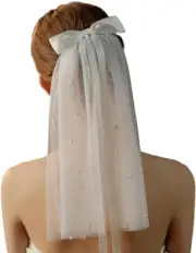 Short Pearl Wedding Veil with Bow Knot Two Tier Bachelorette Party Head