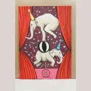 Mexican Acrylic Painting Signed Hermes Diaz "Circus Elephants in Balance"
