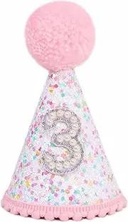 BASCT Pink 3rd Birthday Hat - Colorful Dots 3rd Birthday Hat, Sweet Birthday Decor, Sprinkle Third Birthday Hat, Girls Birthday Photo Prop