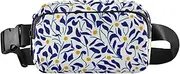 [Amooorous] Blue and Yellow Vintage Floral Trendy Fanny Waist Pack for Women Men Multipurpose Bum Belt Bag with Adjustable Strap for Travel Running Hiking, Blue and yellow vintage floral, 1 size