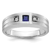 14k White Gold 1/15 Ct. Lab Grown Diamond VS/SI+ G+ and Lab Created Blue Sapphire Men's Ring