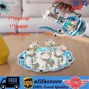 Blue Vintage Tea Crafts Teapot Cup Set Tea Crafts Teapot with 6 Teacups 1.69Oz