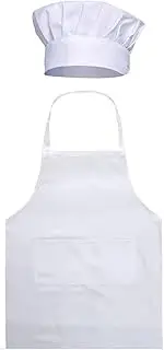 [GOESUP] Chef Apron Hat Set Adjustable Apron with Butcher Hat Baker Costume for Men and Women, White, One size