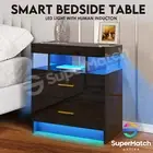 Smart Bedside Tables Side Table RGB LED Drawers Nightstand Cabinet Black