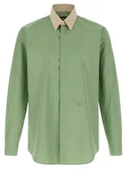 [Fendi] Fendi-Contrast Collar Shirt Camicie Verde-Uomo 41cm