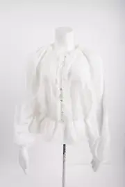 Zara Womans White Blouse Top Textured Weave Ruffle Size S NWT 3067/118