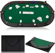 Leyndo 84" Tri Fold Folding Poker Padded Table Top with 10 Cupholders, Anti Slip Felt Top Table Mat Game Board and Carrying Bag for 10 Player Family Game (Green)