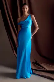 Jacinta One Shoulder Maxi Dress - Cyan Blue
