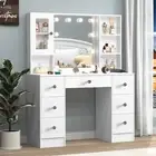 Dressing Table Set With Large Makeup Mirror LED Light Vanity White +7 Drawers AU