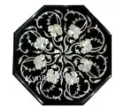 Corner Table Top Inlaid with Shiny Gemstone Octagon Black Marble Coffee Table