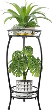 Cefzum Plant Stand Indoor Outdoor, 2 Tier Tall Metal Plant Shelf Corner Displ...