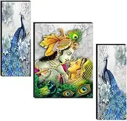 SAF Religious 'Radha Krishna with Couple Peacock ' Abstract Wall Painting Frame - JM31084 (Multicolour, 12 inch X 18 inch, Standard) - Set of 3