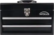 APOLLO HAND & POWER TOOLS Black Metal Tool Box with Deep Top Compartment and 2 Drawers in Heavy-Duty Steel Chest With Ball Bearing Opening And Powder Coated Finish - DT5010