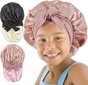 [SAYMRE] 2 PCS Kids Bonnets for Girls, Silk Bonnet for Kids Boys, Double Layer Reversible Satin Bonnet Sleep Cap for Child (3-12Y)