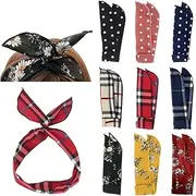 Carede Twist Bow Wire Headbands Head Wrap Retro Bowknot Polka Dot Lattice Design Rabbit ear Wired Hairbands Hair Holder Hair Accessory for Women and Girls,Pack of 9