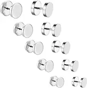 [AFCJLTO] 6 Pairs of Silver Stud Earrings for Men Stainless Steel Hypoallergenic Silver Earrings Fake Plug Tunnel Piercing Men's Earrings Stainless Steel Stud Earrings Silver Polished Taper Plugs Tunnel