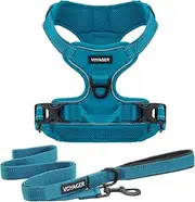 Voyager Dog Harness Dual Leash Attachment No-Pull Control Adjustable Soft but Strong Pet Harness for Medium and Large Dogs with 3M Reflective Technology - Harness Leash Set (Turquoise), XS