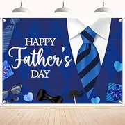 Happy Father's Day Backdrop - Best Dad Ever Decor, Father Birthday Banner, Necktie and Glasses Blue Background, Father's Day Party Decorations 7x5ft